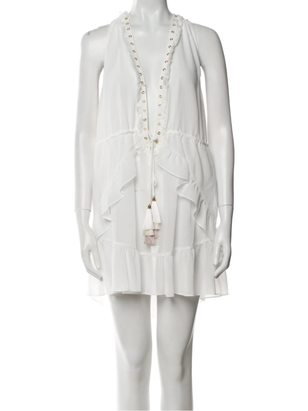 Ramy Brook Topanga swimsuit cover White V-Neck Ruffle dress size medium